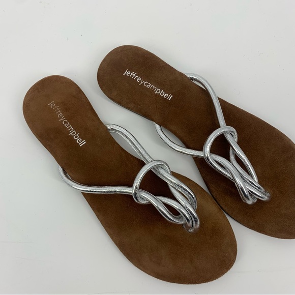 Jeffrey Campbell Leather Metallic Infinity Knot Thong Sandals Size 6 - Picture 4 of 7